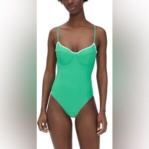 NWT RAMY BROOK Addisyn One Piece Palm Green/white Crochet Bathing-suit sz M